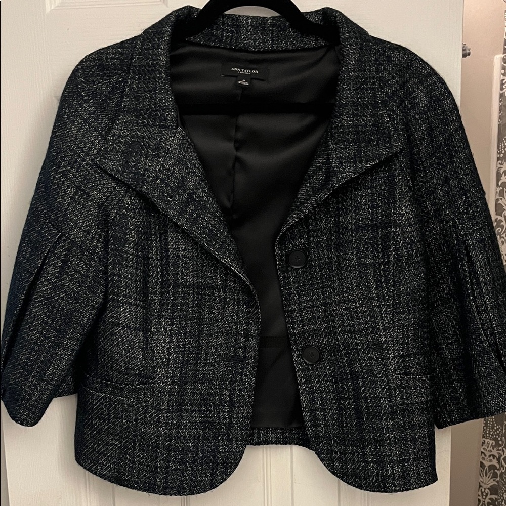 Ann Taylor Women's Charcoal and Black Checkered Blazer